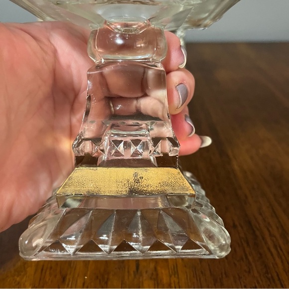 Mid-Century Modern gold-trimmed glass candy dish with a lid. - Picture 13 of 14